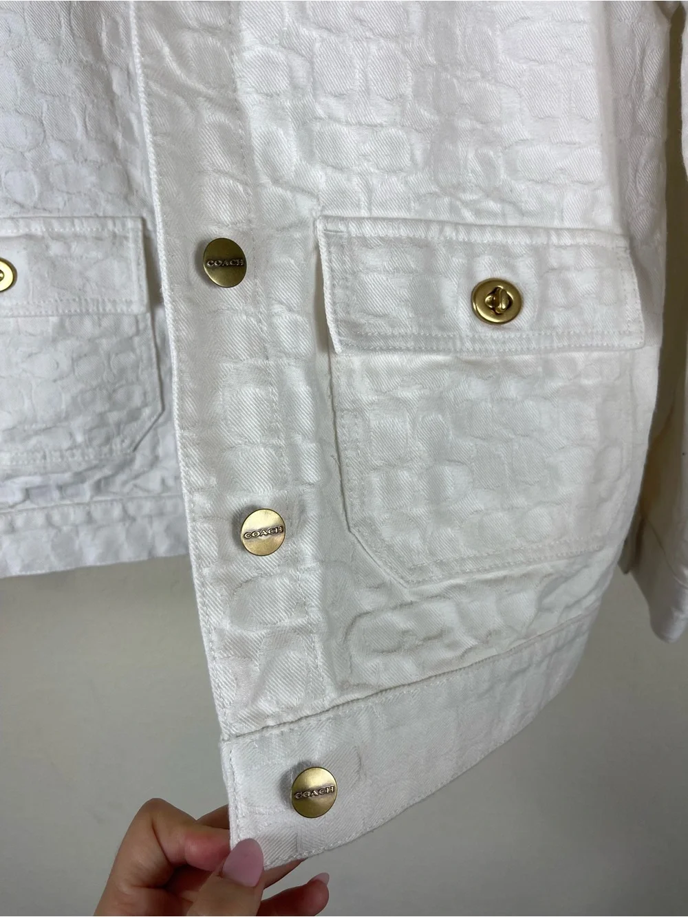 Coach Signature Denim Jacket White Gold Size XS